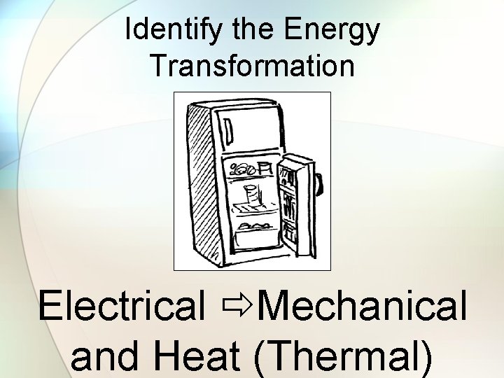 Identify the Energy Transformation Electrical Mechanical and Heat (Thermal) 