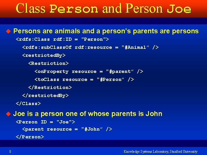 Class Person and Person Joe u Persons are animals and a person’s parents are