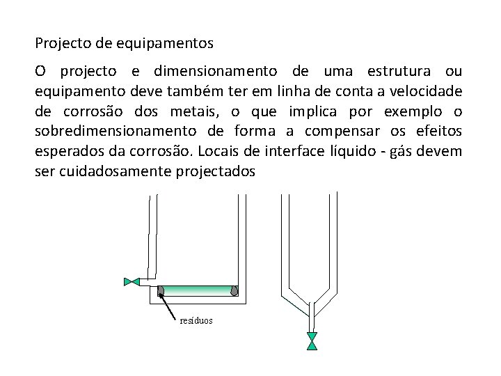 Projecto de equipamentos O projecto e dimensionamento de uma estrutura ou equipamento deve também