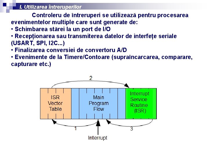 I. Utilizarea întreruperilor Controleru de întreruperi se utilizează pentru procesarea evenimentelor multiple care sunt