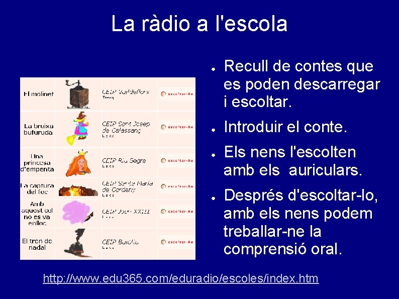 La ràdio a l'escola ● ● Recull de contes que es poden descarregar i