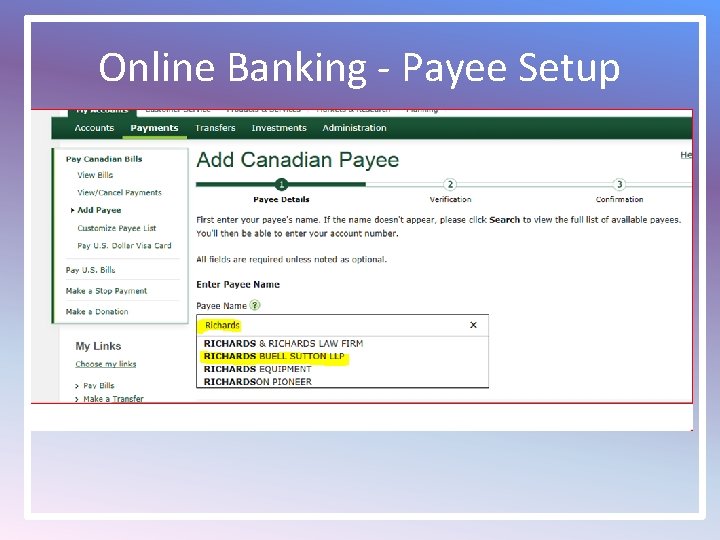 Online Banking - Payee Setup 