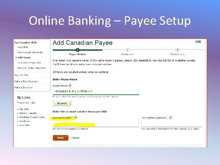Online Banking – Payee Setup 