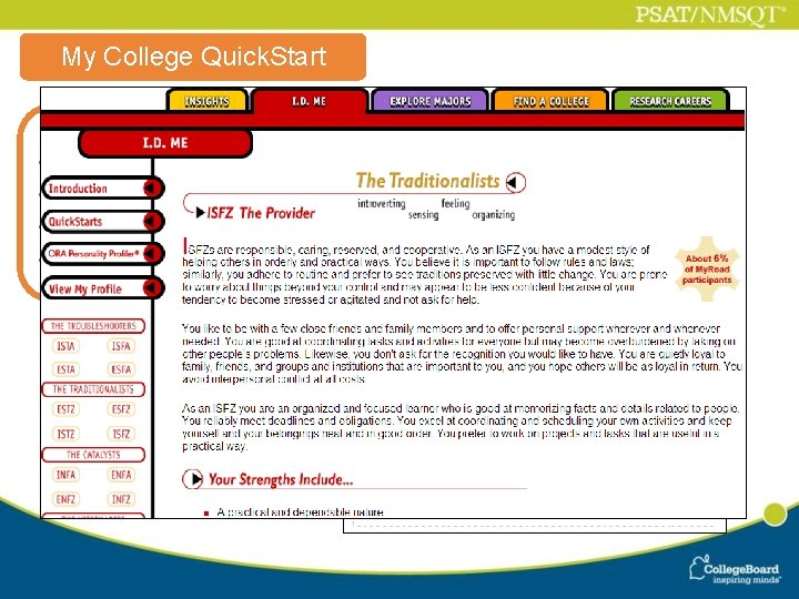 My College Quick. Start My Personality • Personality test • Description of your type