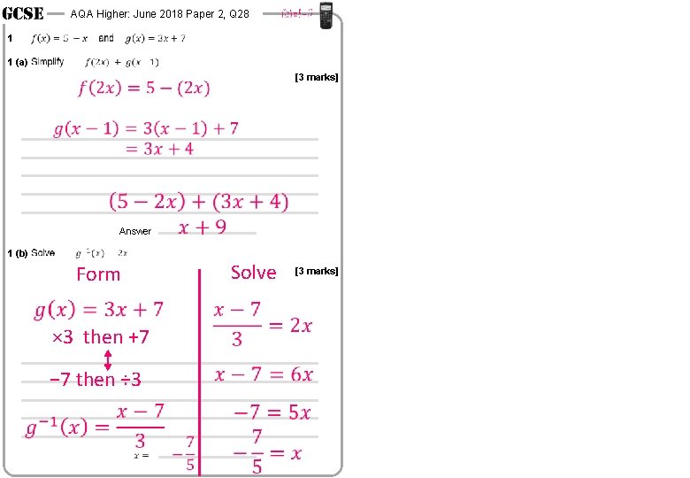 AQA Higher: June 2018 Paper 2, Q 28 1 1 (a) [3 marks] Answer