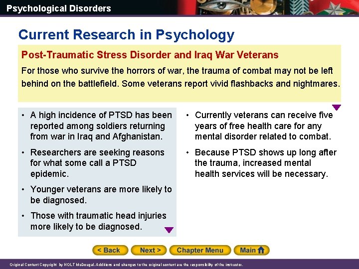 Psychological Disorders Current Research in Psychology Post-Traumatic Stress Disorder and Iraq War Veterans For