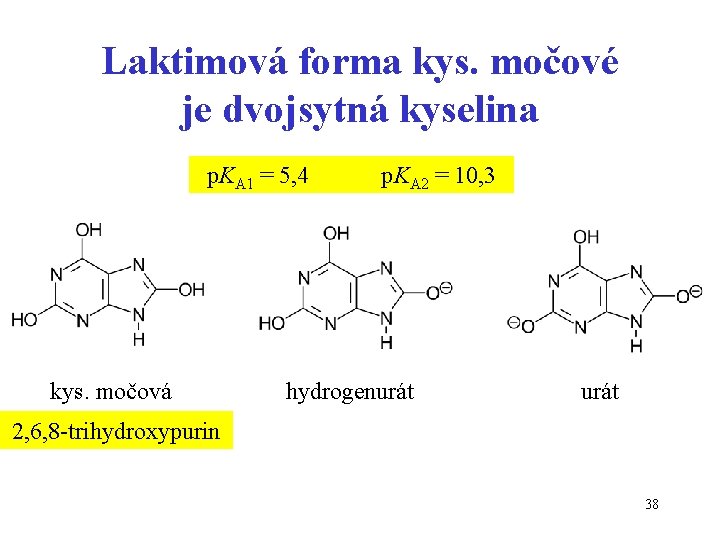 Laktimová forma kys. močové je dvojsytná kyselina p. KA 1 = 5, 4 kys.
