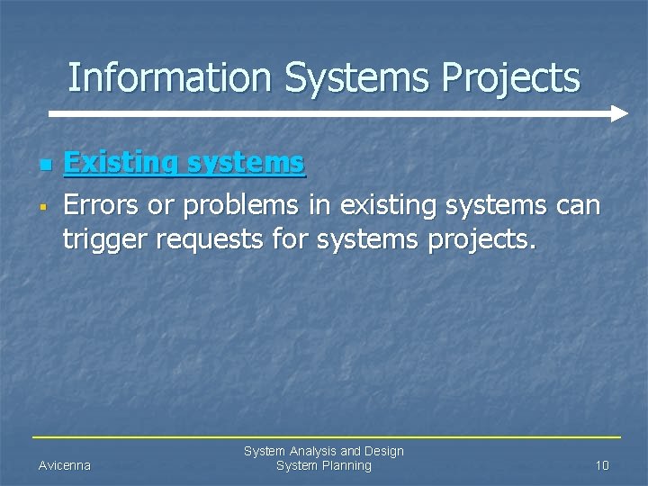 Information Systems Projects n § Existing systems Errors or problems in existing systems can