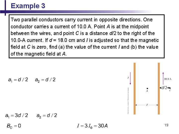 Example 3 Two parallel conductors carry current in opposite directions. One conductor carries a