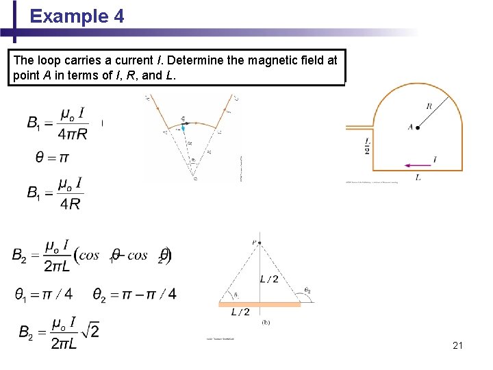 Example 4 The loop carries a current I. Determine the magnetic field at point