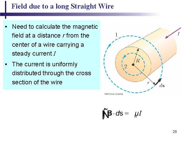 Field due to a long Straight Wire • Need to calculate the magnetic field