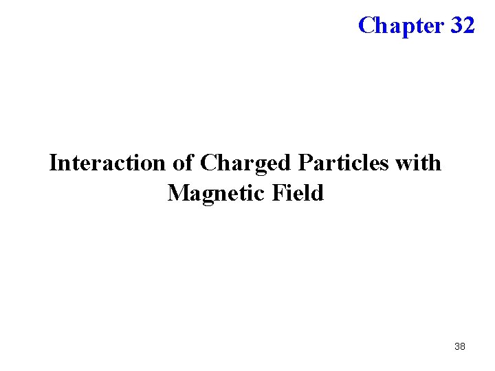 Chapter 32 Interaction of Charged Particles with Magnetic Field 38 