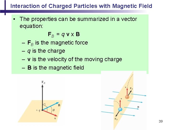 Interaction of Charged Particles with Magnetic Field • The properties can be summarized in