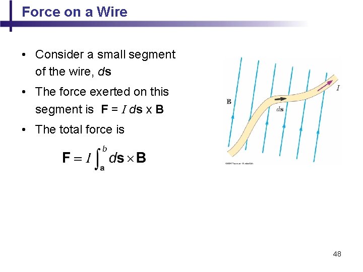 Force on a Wire • Consider a small segment of the wire, ds •