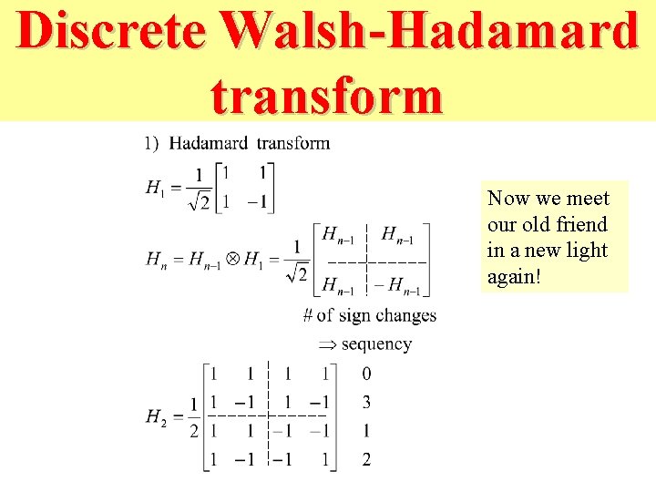 Discrete Walsh-Hadamard transform Now we meet our old friend in a new light again!