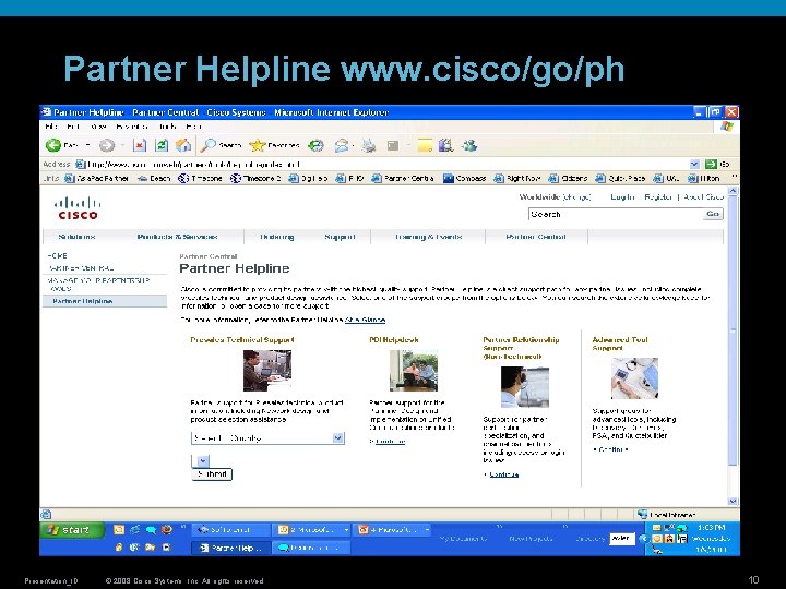Partner Helpline www. cisco/go/ph Presentation_ID © 2008 Cisco Systems, Inc. All rights reserved. 10 Partner Helpline www. cisco/go/ph Presentation_ID © 2008 Cisco Systems, Inc. All rights reserved. 10