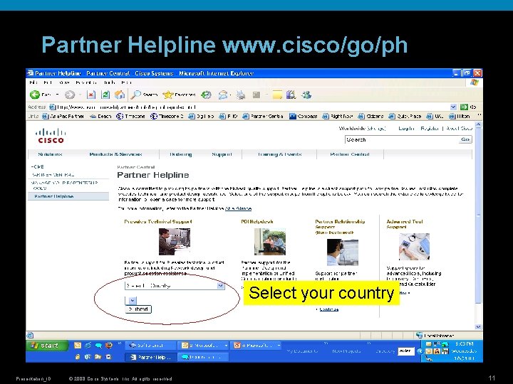 Partner Helpline www. cisco/go/ph Select your country Presentation_ID © 2008 Cisco Systems, Inc. All Partner Helpline www. cisco/go/ph Select your country Presentation_ID © 2008 Cisco Systems, Inc. All