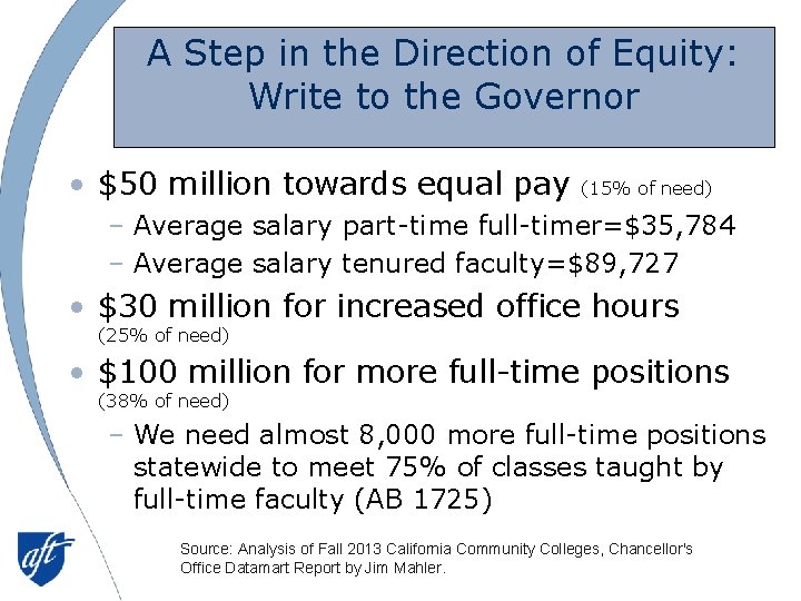 A Step in the Direction of Equity: Write to the Governor • $50 million