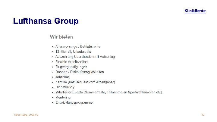 Lufthansa Group Klinik. Rente | 2020 -02 12 