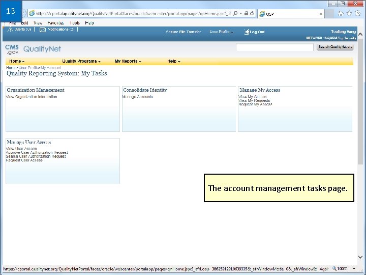 13 The account management tasks page. 