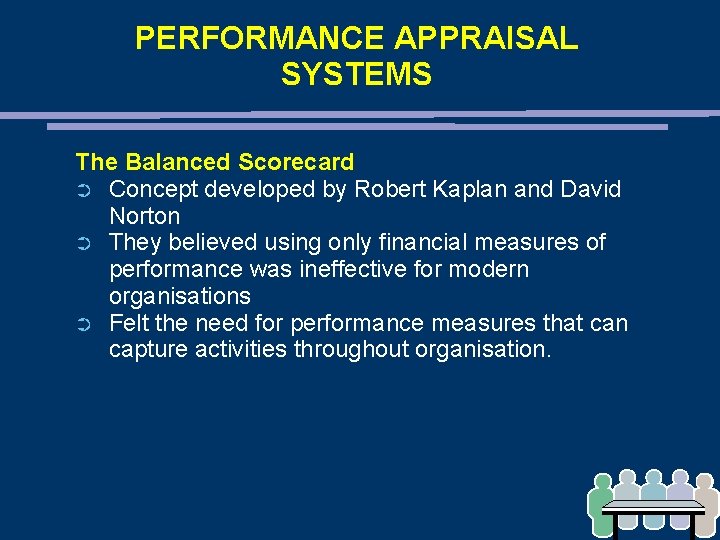 PERFORMANCE APPRAISAL SYSTEMS The Balanced Scorecard ➲ Concept developed by Robert Kaplan and David PERFORMANCE APPRAISAL SYSTEMS The Balanced Scorecard ➲ Concept developed by Robert Kaplan and David