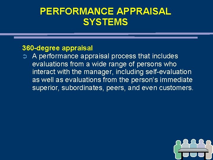 PERFORMANCE APPRAISAL SYSTEMS 360 -degree appraisal ➲ A performance appraisal process that includes evaluations PERFORMANCE APPRAISAL SYSTEMS 360 -degree appraisal ➲ A performance appraisal process that includes evaluations