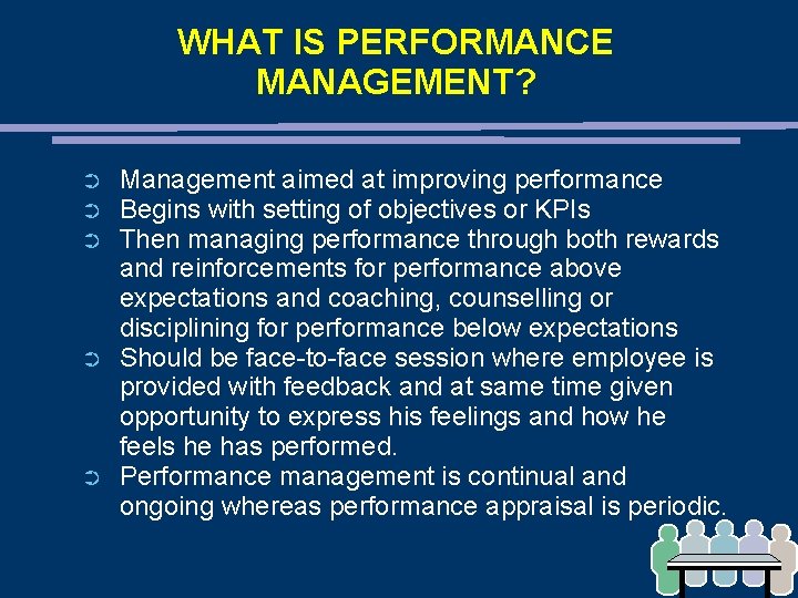 WHAT IS PERFORMANCE MANAGEMENT? ➲ ➲ ➲ Management aimed at improving performance Begins with WHAT IS PERFORMANCE MANAGEMENT? ➲ ➲ ➲ Management aimed at improving performance Begins with