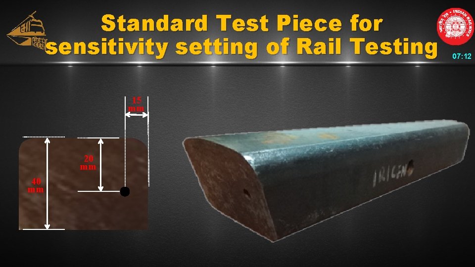 Standard Test Piece for sensitivity setting of Rail Testing 15 mm 20 mm 40