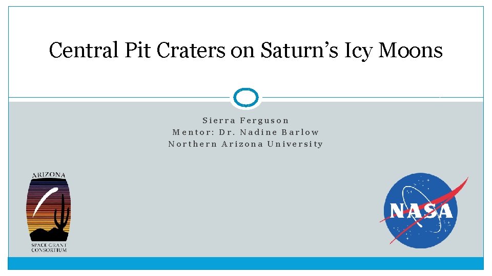 Central Pit Craters on Saturn’s Icy Moons Sierra Ferguson Mentor: Dr. Nadine Barlow Northern