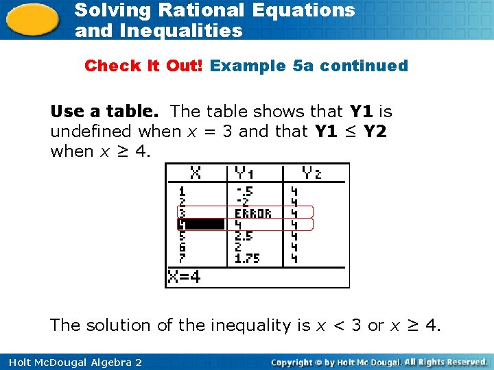 Solving Rational Equations and Inequalities Check It Out! Example 5 a continued Use a