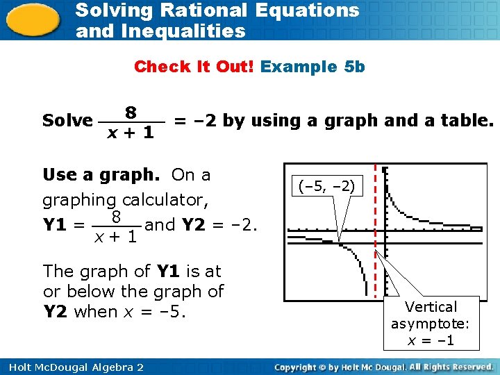 Solving Rational Equations and Inequalities Check It Out! Example 5 b Solve 8 x+