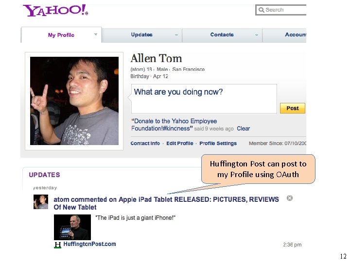 Huffington Post can post to my Profile using OAuth 12 