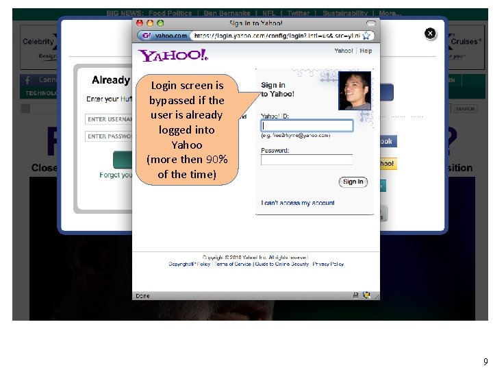 Login screen is bypassed if the user is already logged into Yahoo (more then