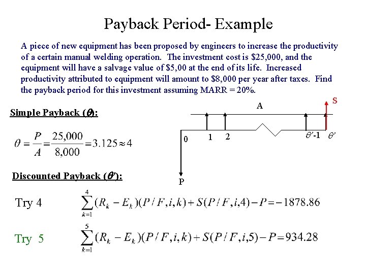 Payback Period- Example A piece of new equipment has been proposed by engineers to