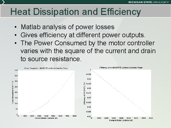 Heat Dissipation and Efficiency • Matlab analysis of power losses • Gives efficiency at Heat Dissipation and Efficiency • Matlab analysis of power losses • Gives efficiency at
