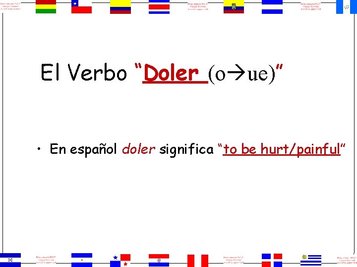 El Verbo “Doler (o ue)” • En español doler significa “to be hurt/painful” 