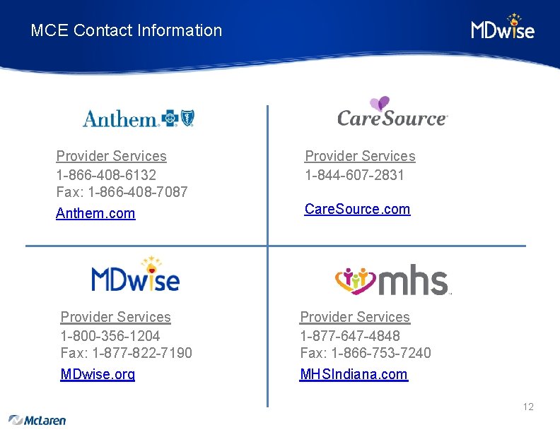 MCE Contact Information Provider Services 1 -866 -408 -6132 Fax: 1 -866 -408 -7087