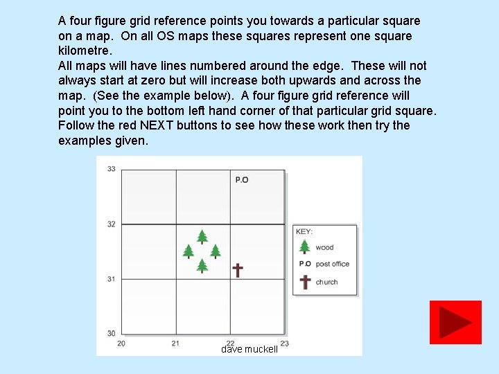 A four figure grid reference points you towards a particular square on a map.