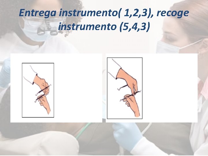 Entrega instrumento( 1, 2, 3), recoge instrumento (5, 4, 3) 