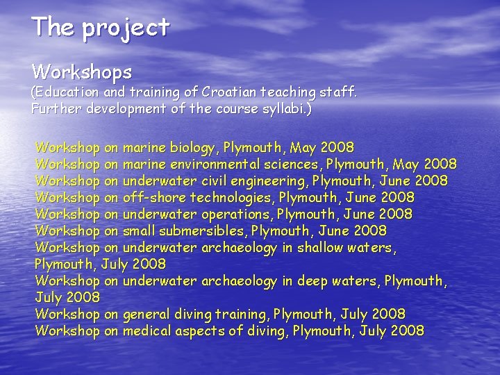 The project Workshops (Education and training of Croatian teaching staff. Further development of the