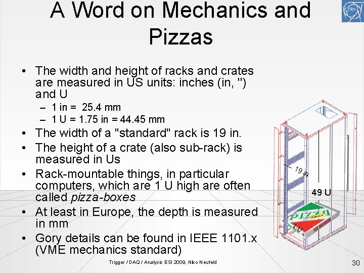 A Word on Mechanics and Pizzas • The width and height of racks and