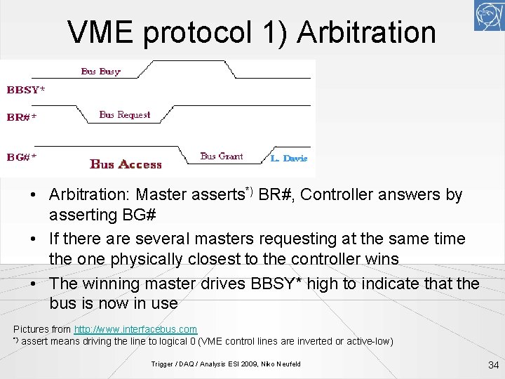 VME protocol 1) Arbitration • Arbitration: Master asserts*) BR#, Controller answers by asserting BG#