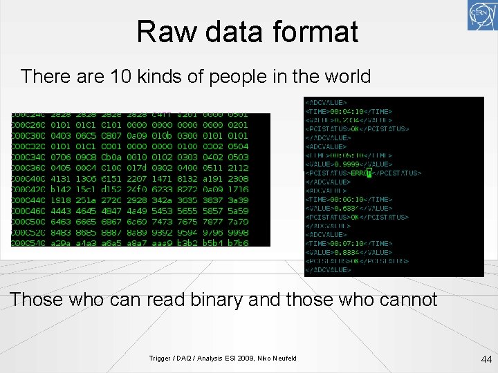 Raw data format There are 10 kinds of people in the world Those who