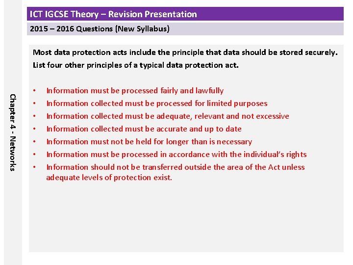 ICT IGCSE Theory – Revision Presentation 2015 – 2016 Questions (New Syllabus) Most data ICT IGCSE Theory – Revision Presentation 2015 – 2016 Questions (New Syllabus) Most data