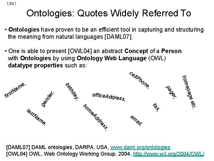 13/61 Ontologies: Quotes Widely Referred To • Ontologies have proven to be an efficient