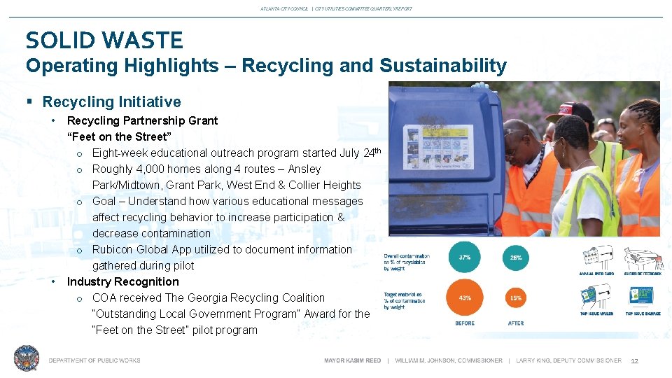 ATLANTA CITY COUNCIL | CITY UTILITIES COMMITTEE QUARTERLY REPORT SOLID WASTE Operating Highlights –