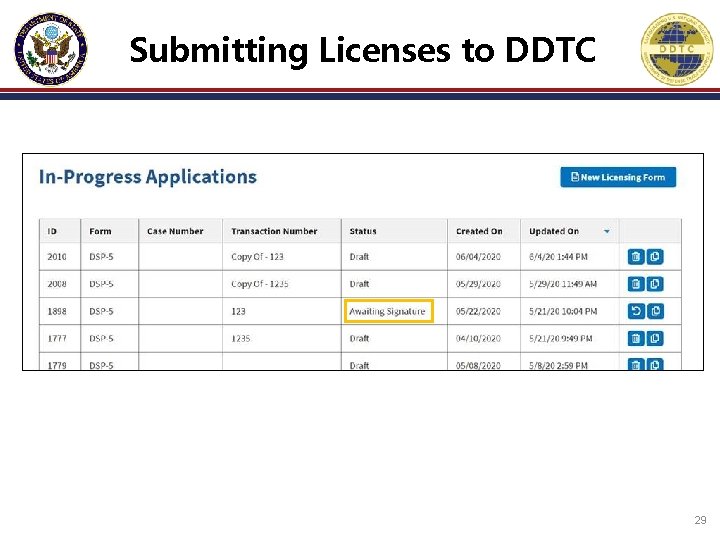 Submitting Licenses to DDTC 29 
