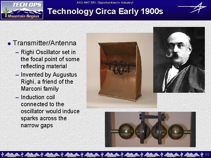 ASU MAT 591: Opportunities in Industry! Technology Circa Early 1900 s l Transmitter/Antenna –