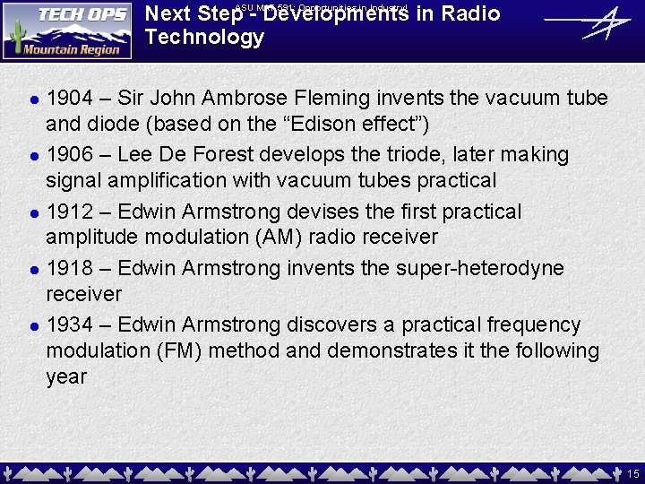 591: Opportunities in Industry! Next Step. ASU-MAT Developments in Radio Technology 1904 – Sir