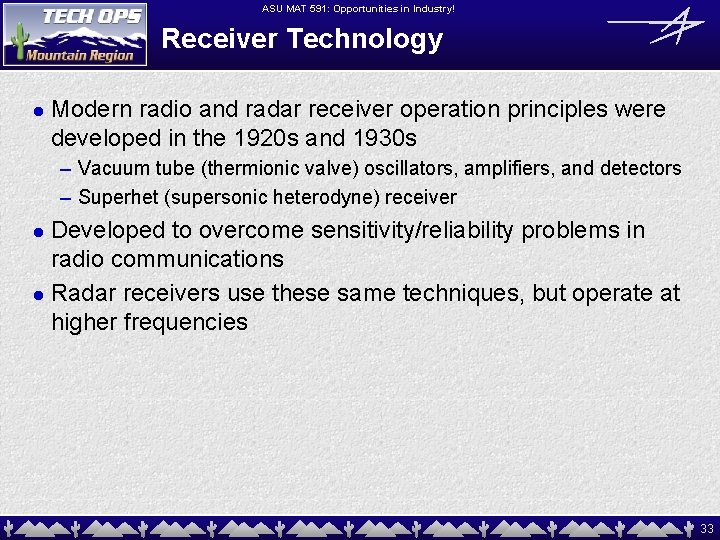 ASU MAT 591: Opportunities in Industry! Receiver Technology l Modern radio and radar receiver